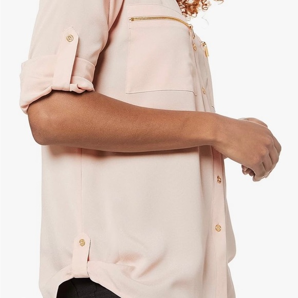 Calvin Klein Women's Modern Essential Zipper Button-Front Blouse. - Picture 4 of 4